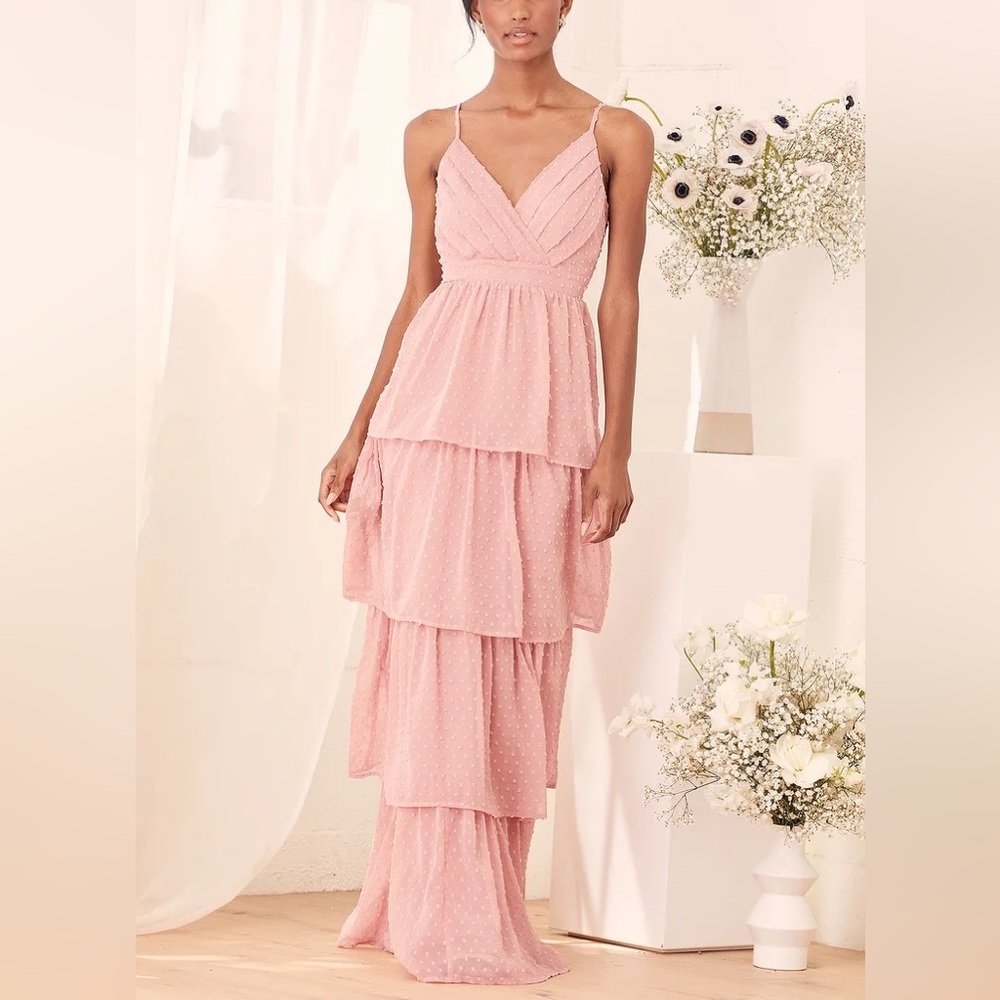 Lulus Love Stays True full length gown/dress baby pink XL NWT